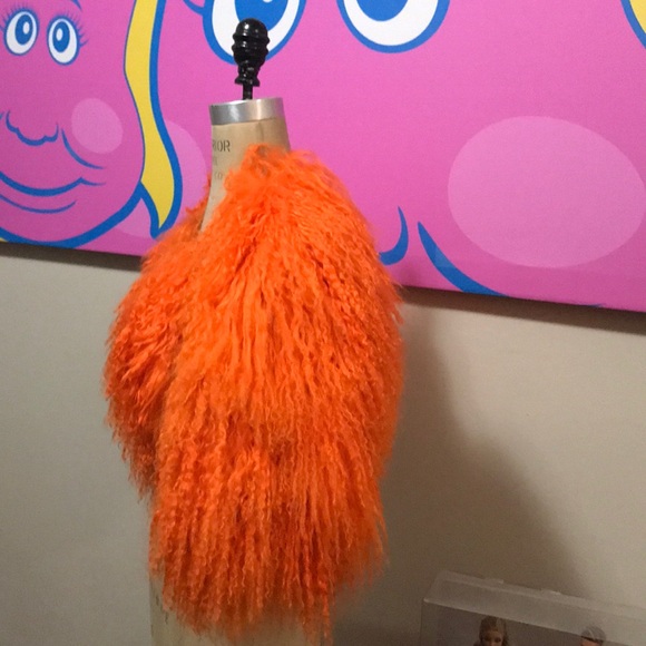 Krizia Orange Mongolian Fur Bolero Jacket - Picture 6 of 8